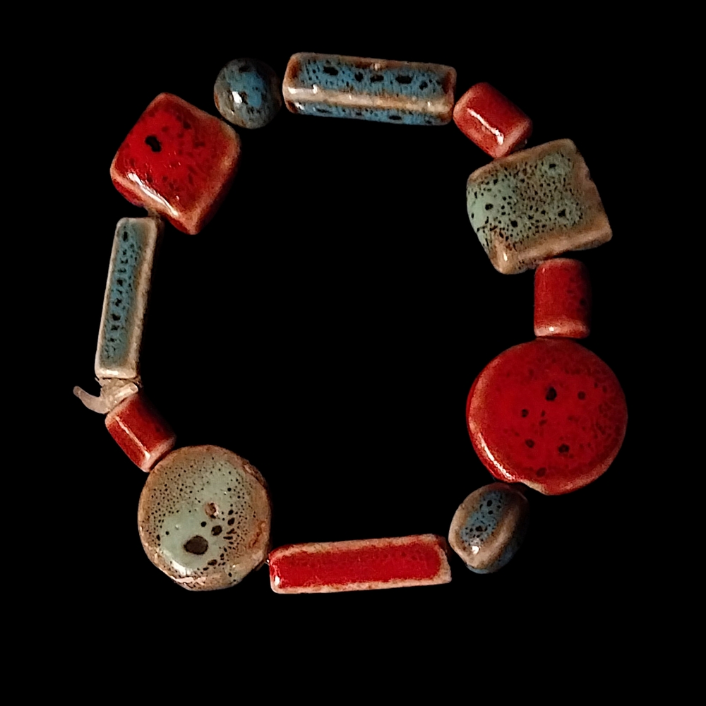 Artisan Red and GreenCeramic Bead Bracelet
